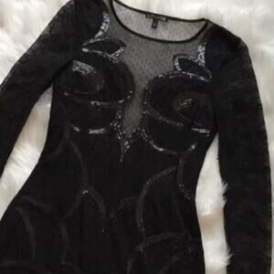 Express sexy black sequin sheer lace long sleeve dress sz2 backless dress NWOT